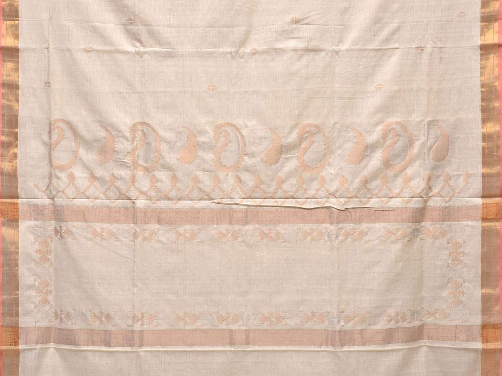 White Uppada Cotton Handloom Saree with Mango Design Pallu - Global Threads