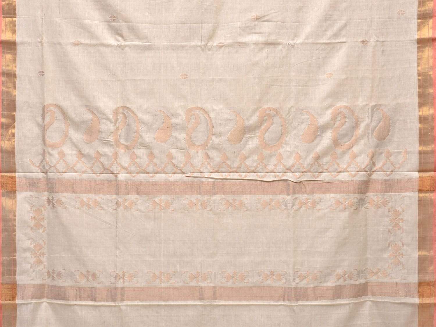 White Uppada Cotton Handloom Saree with Mango Design Pallu - Global Threads