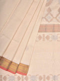 White Uppada Cotton Handloom Saree with Mango Design Pallu - Global Threads