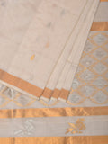 White Uppada Cotton Silk Handloom Saree with Hamsa Pallu Design - Global Threads