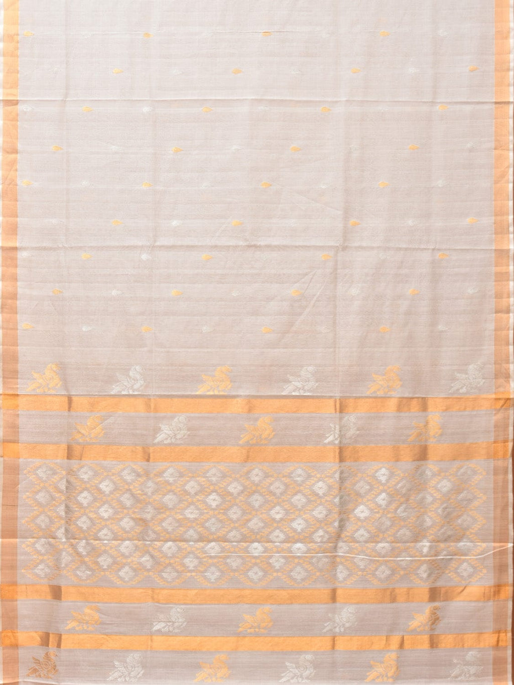 White Uppada Cotton Silk Handloom Saree with Hamsa Pallu Design - Global Threads