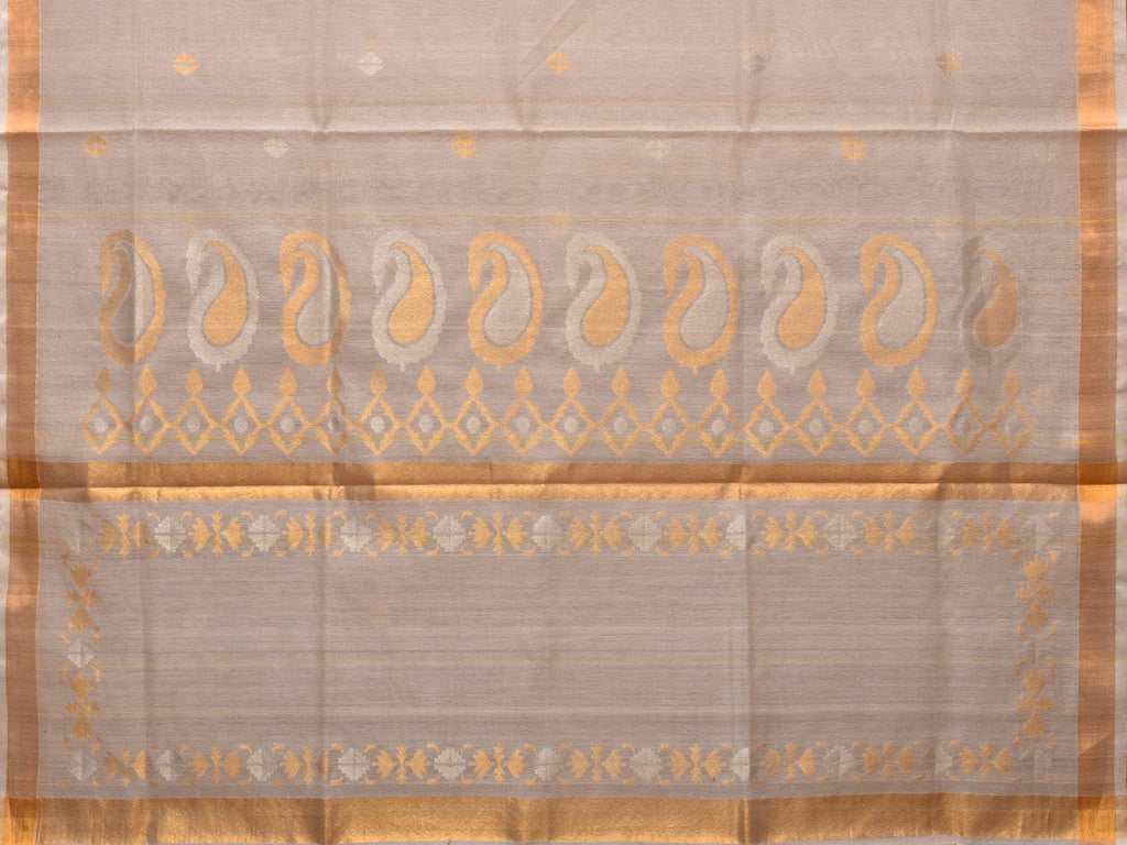 White Uppada Cotton Silk Handloom Saree with Mango Pallu Design - Global Threads