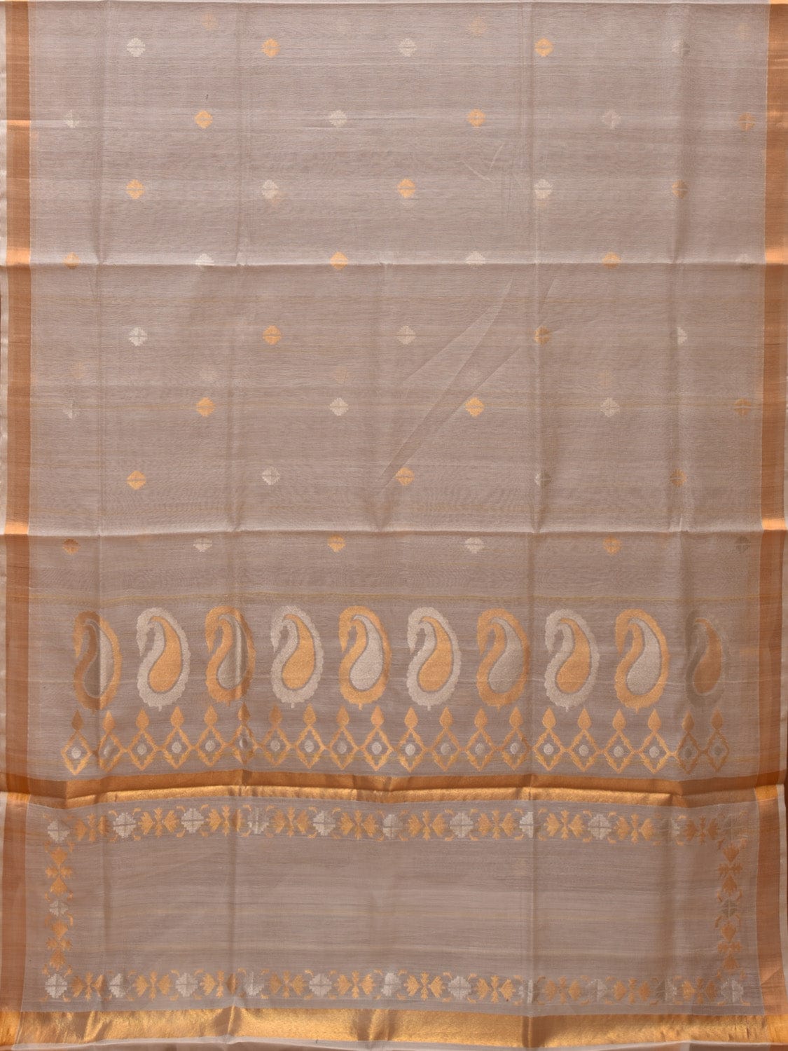 White Uppada Cotton Silk Handloom Saree with Mango Pallu Design - Global Threads