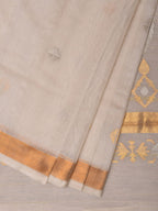 White Uppada Cotton Silk Handloom Saree with Mango Pallu Design - Global Threads