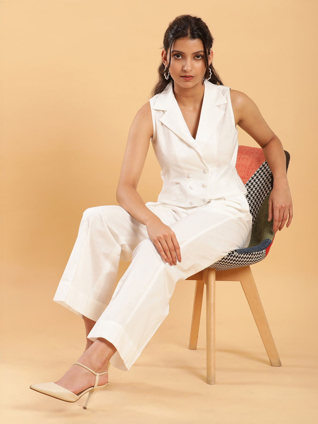 BohoJazz Formal Serene White Waistcoat with Trousers Co-ord Set - Distacart