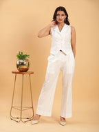 BohoJazz Formal Serene White Waistcoat with Trousers Co-ord Set - Distacart