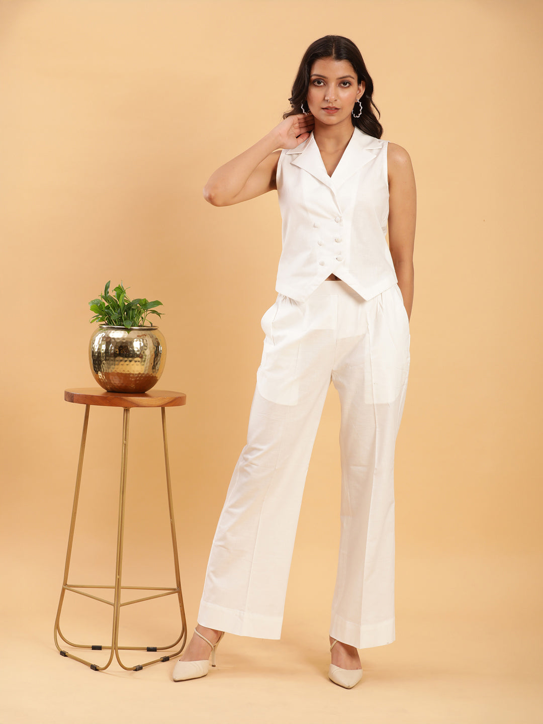 BohoJazz Formal Serene White Waistcoat with Trousers Co-ord Set - Distacart
