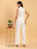 BohoJazz Formal Serene White Waistcoat with Trousers Co-ord Set - Distacart