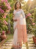 Anaita White Linen Woven Work Saree With Blouse - Distacart