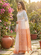 Anaita White Linen Woven Work Saree With Blouse - Distacart