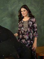 The52 Women's Beautiful Embroidery Work Chinon silk Fabric Straight Kurta Pant and Dupatta Set - Distacart
