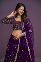 Purple Georgette Embroidery Sequence Work Lehenga Choli Set - Jihu Culture