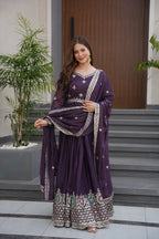 Teeya Creation Violet Color Pure Diamond Silk Wedding Wear Long Gown - Distacart