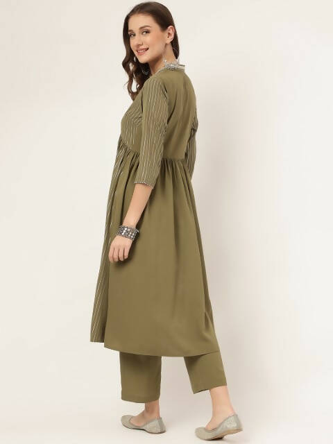 FIORRA Women's Olive Green Poly Crepe A-Line Kurta Set