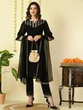 Myshka Women's Black Georgette Kurta & Trousers With Dupatta Party Sets