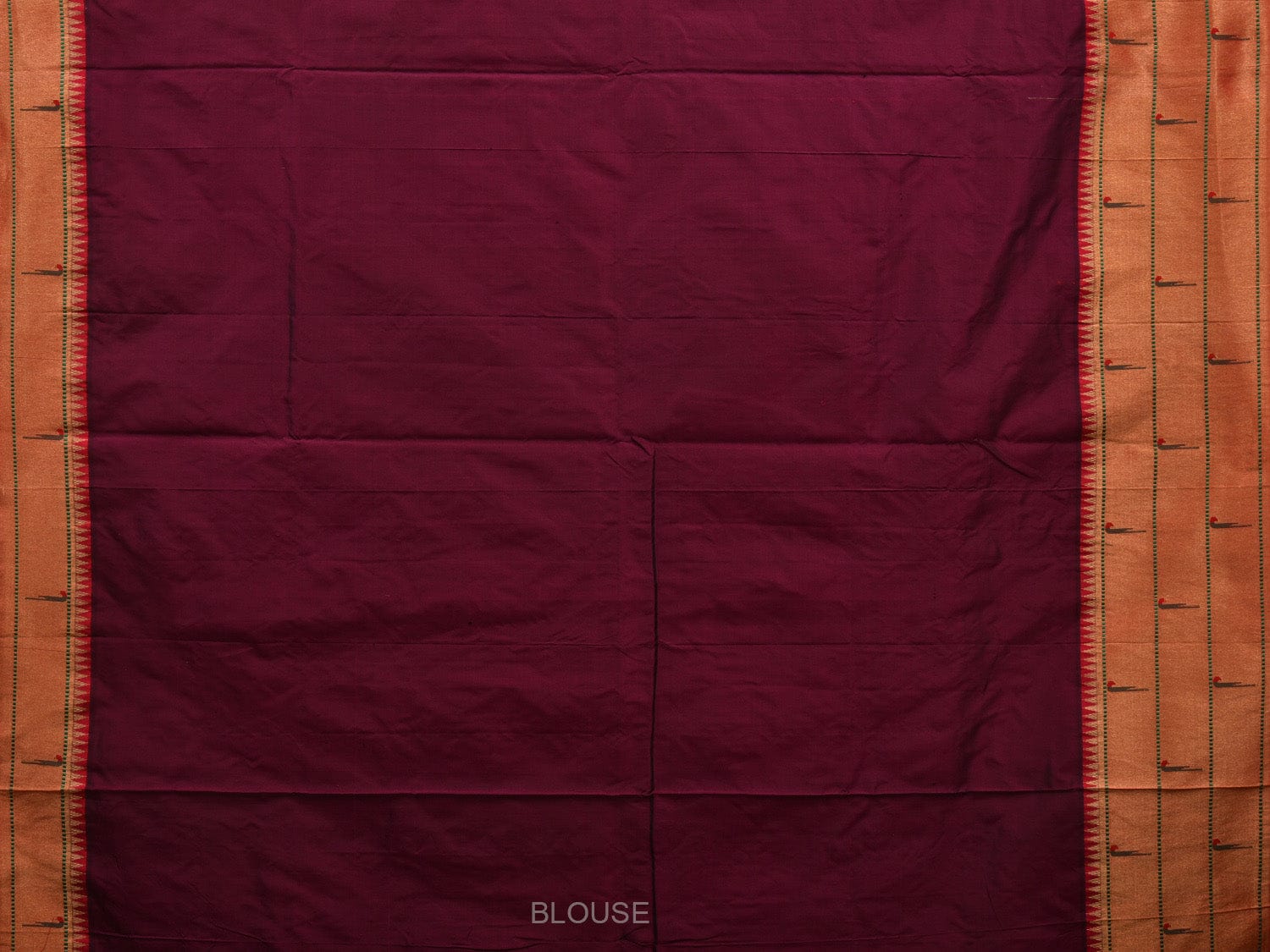 Wine Paithani Silk Handloom Saree with Pallu and Triple Muniya Border Design - Global Threads