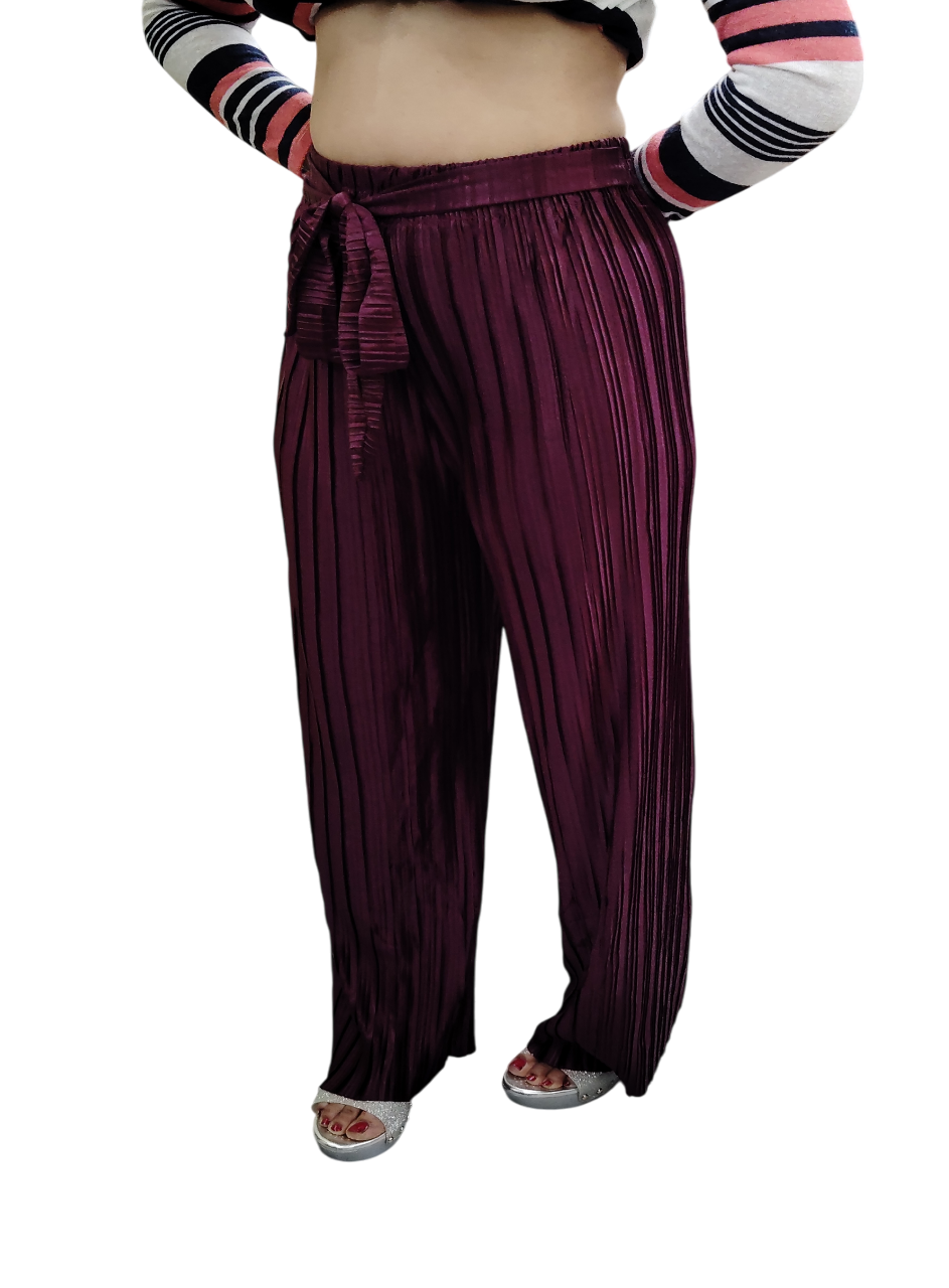 Jaitra Apparels Wine Satin Pleated Free Size Palazzo - Distacart