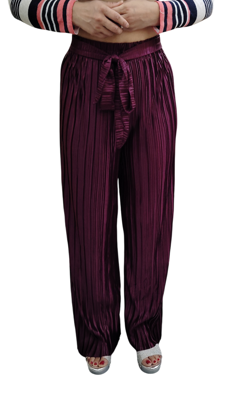 Jaitra Apparels Wine Satin Pleated Free Size Palazzo - Distacart
