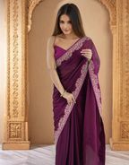 Lorenvalley Fashion Wine Rangoli Silk with Coding Lace Work Saree with Blouse - Distacart