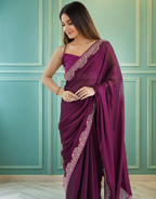 Lorenvalley Fashion Wine Rangoli Silk with Coding Lace Work Saree with Blouse - Distacart