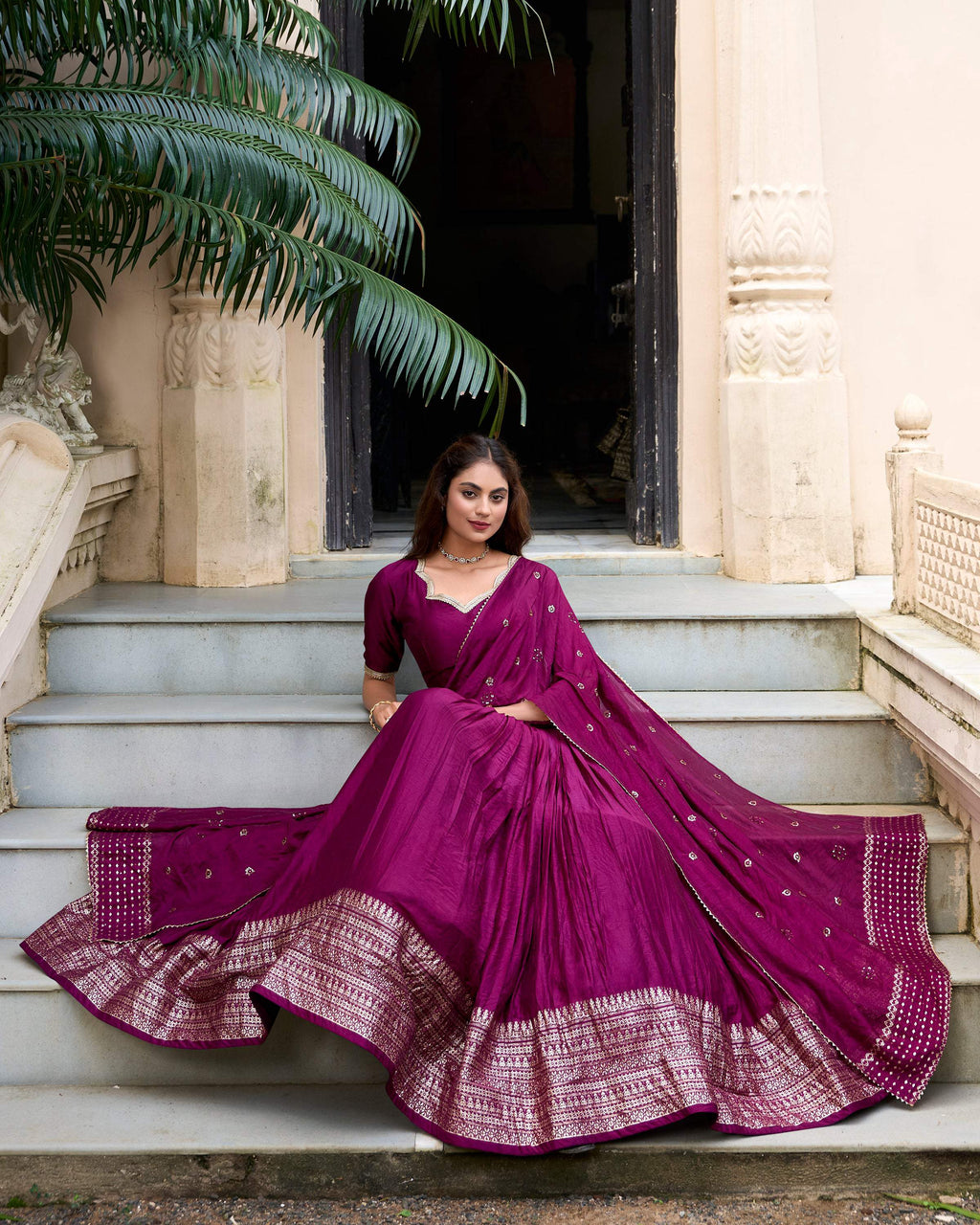 Evanik Women Pure Chanderi Plain With Zari Weaving Work Border Stitched Lehenga With Unstitched Blouse Dupatta(Up to 42) - Distacart