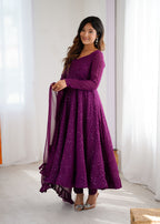 Evanik Wine Heavy Faux Georgette With Lucknowi Work Anarkali Suit - Distacart