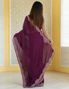 Lorenvalley Fashion Wine Rangoli Silk with Coding Lace Work Saree with Blouse - Distacart