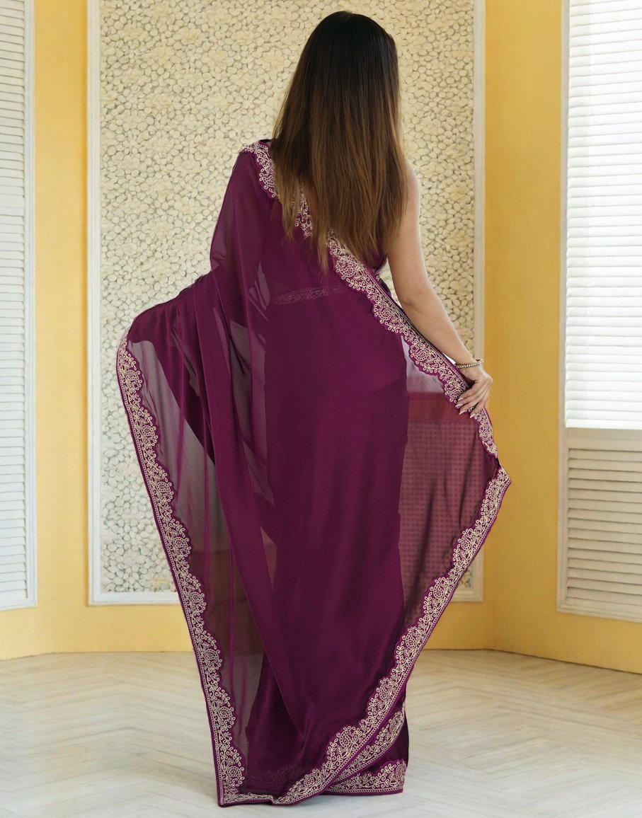 Lorenvalley Fashion Wine Rangoli Silk with Coding Lace Work Saree with Blouse - Distacart