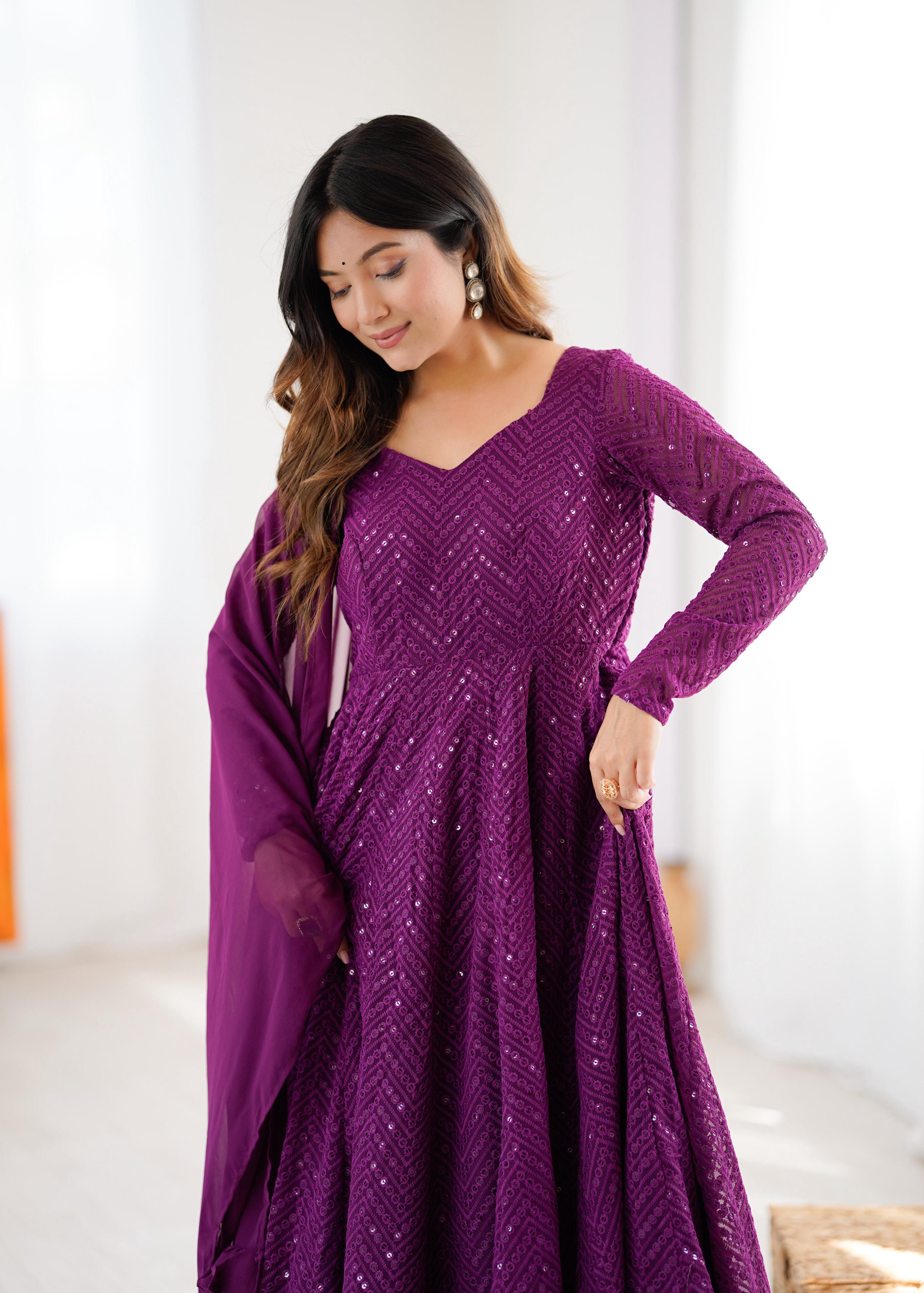 Evanik Wine Heavy Faux Georgette With Lucknowi Work Anarkali Suit - Distacart