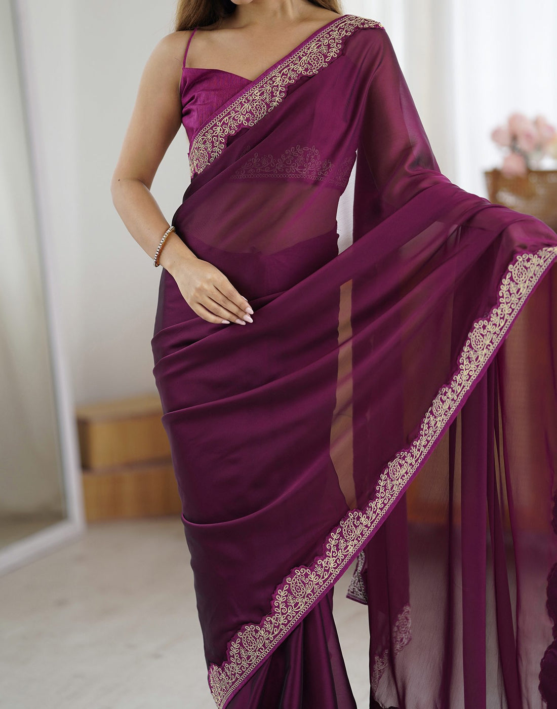 Lorenvalley Fashion Wine Rangoli Silk with Coding Lace Work Saree with Blouse - Distacart