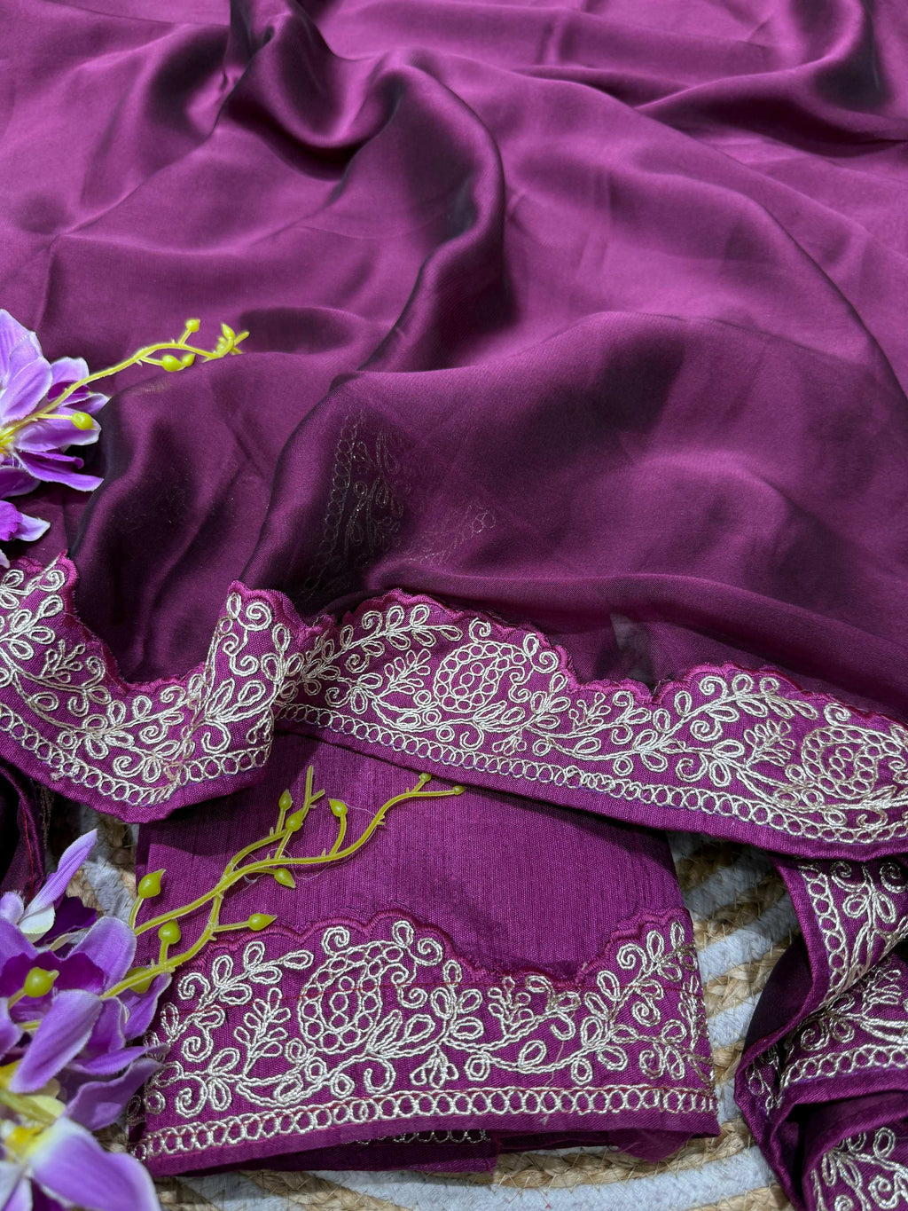 Lorenvalley Fashion Wine Rangoli Silk with Coding Lace Work Saree with Blouse - Distacart