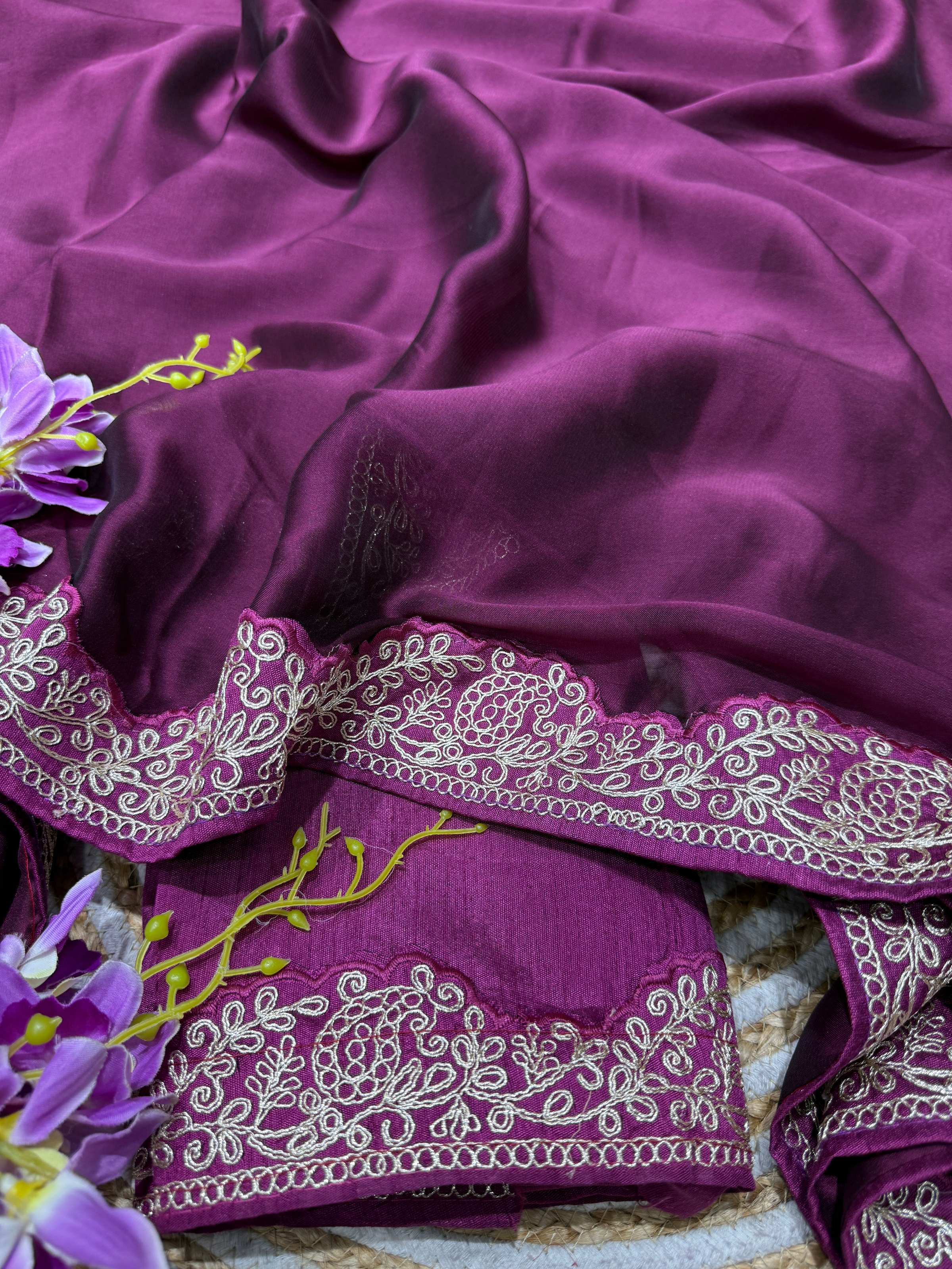 Lorenvalley Fashion Wine Rangoli Silk with Coding Lace Work Saree with Blouse - Distacart