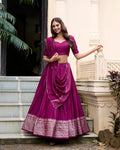 Evanik Women Pure Chanderi Plain With Zari Weaving Work Border Stitched Lehenga With Unstitched Blouse Dupatta(Up to 42) - Distacart