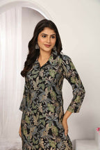 Jyoti Fashion Women's Black Chanderi Silk Floral Print with Side Pocket Kurtis & Sets