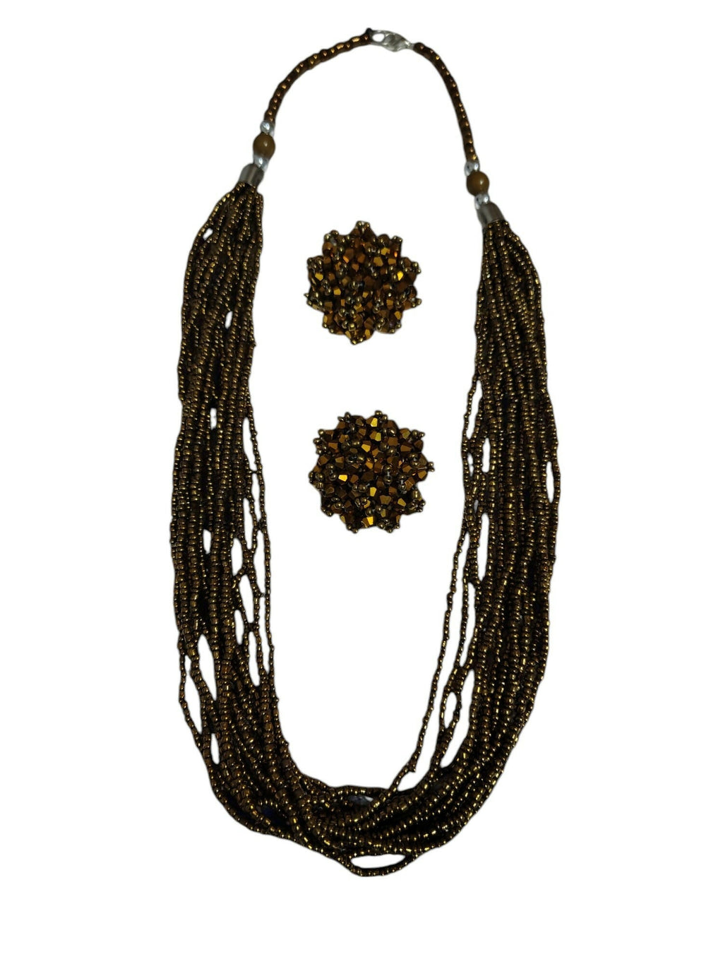 Inhanns Bloom Handmade Beaded Necklace With Earrings - 12 Layers - Golden Necklace Set