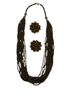 Inhanns Bloom Handmade Beaded Necklace With Earrings - 12 Layers - Golden Necklace Set
