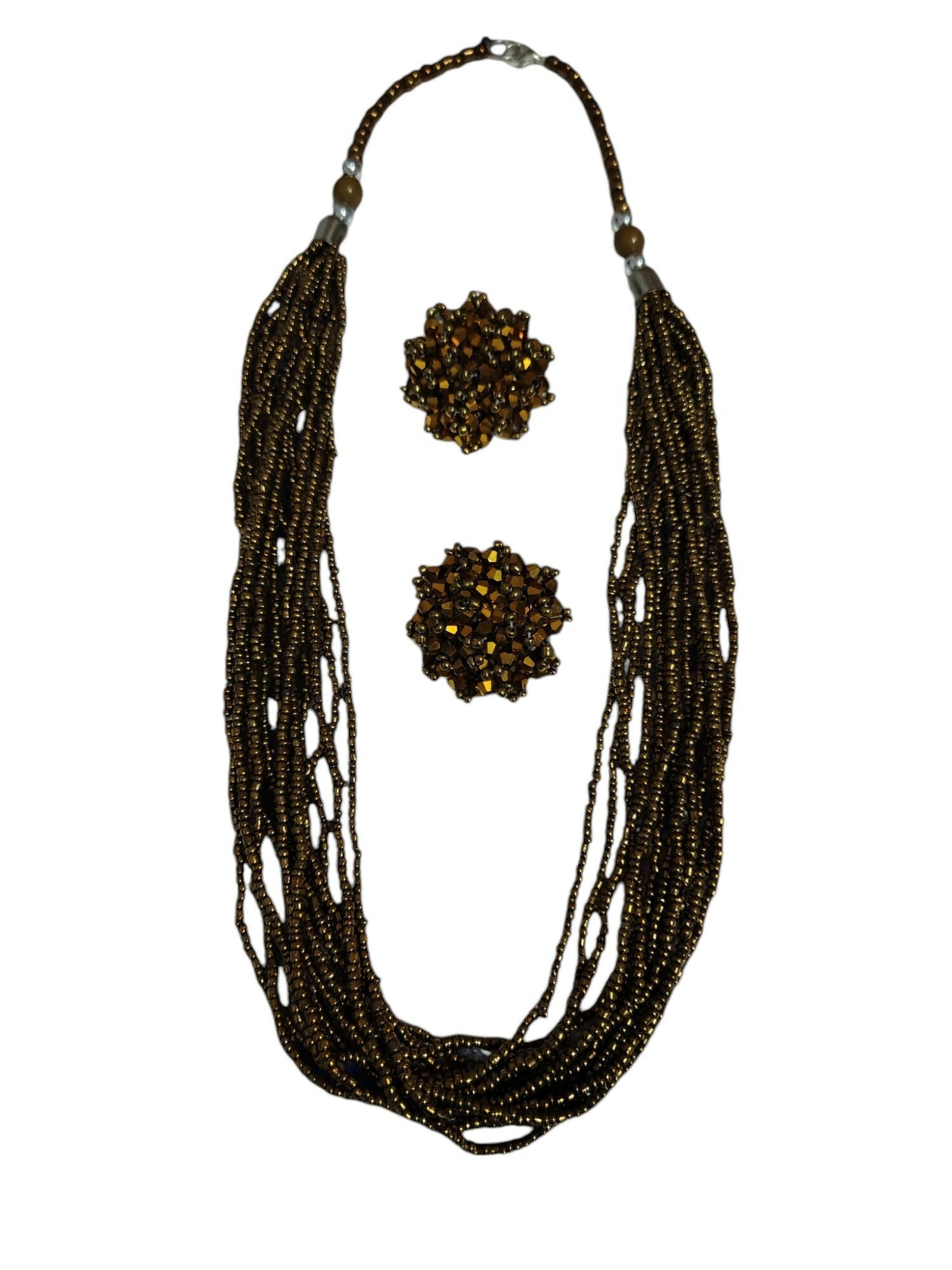 Inhanns Bloom Handmade Beaded Necklace With Earrings - 12 Layers - Golden Necklace Set