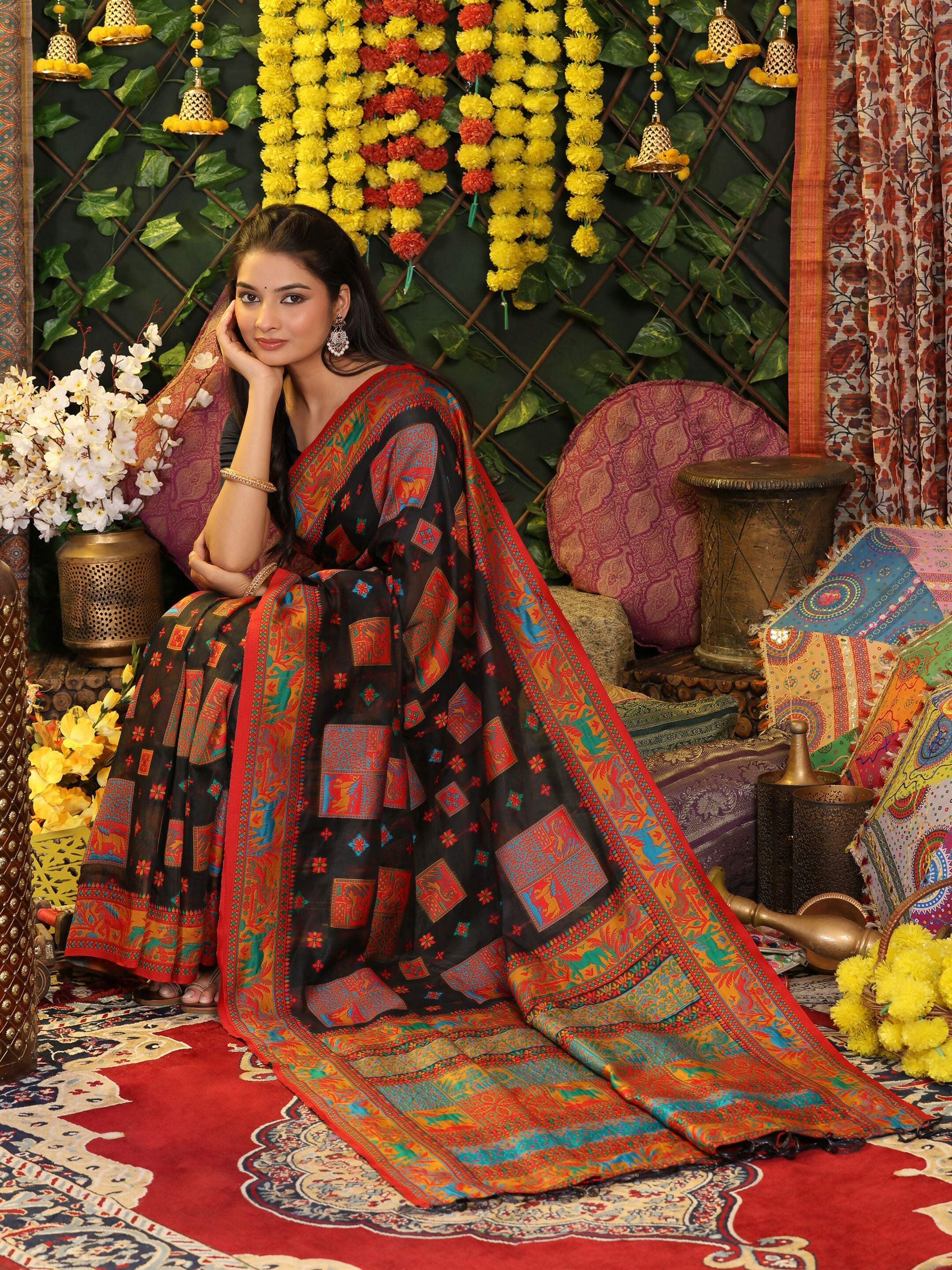 Shree Shyam Fashion Linen Cotton Black Saree - Distacart
