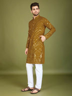 Vastranavya Yellow Exclusive Festival Wear Pure Viscose Rayon Embroidered Sequence Work Kurta