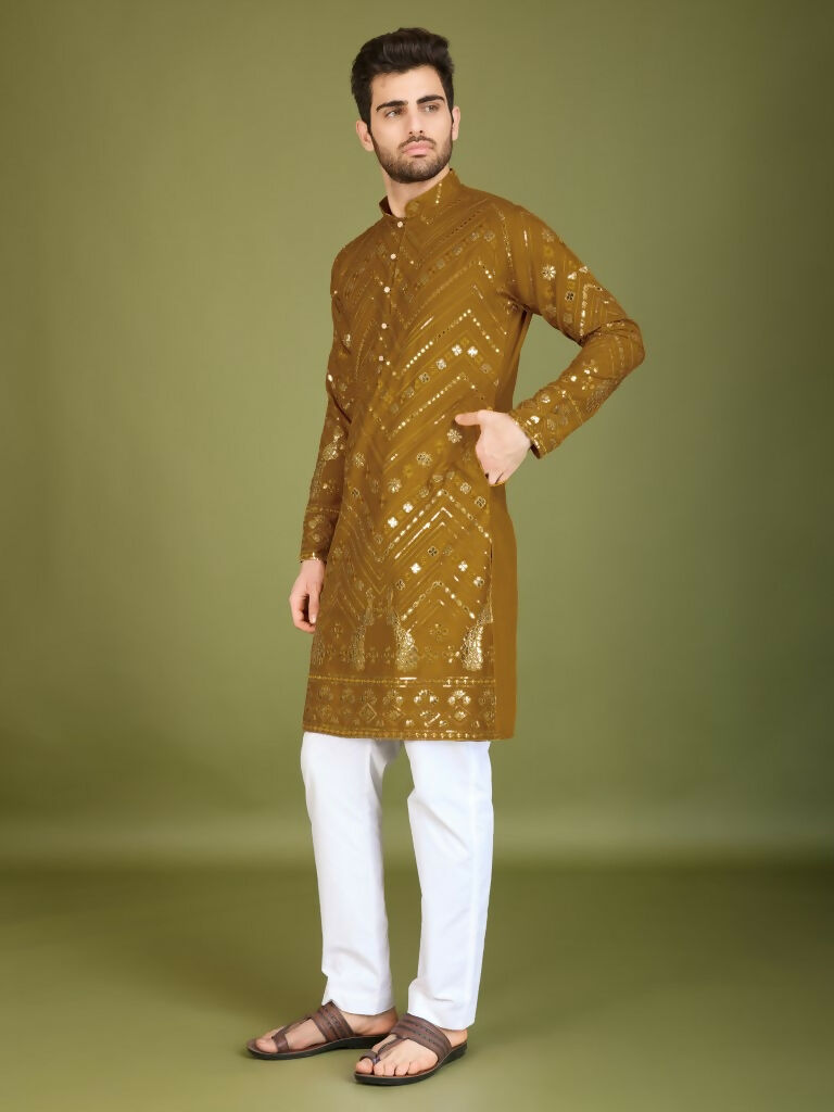 Vastranavya Yellow Exclusive Festival Wear Pure Viscose Rayon Embroidered Sequence Work Kurta