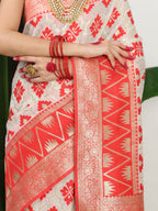 Shree Shyam Fashion Linen Cotton Red & White Saree - Distacart