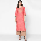 Cheera Hand Block Print Pitch & Skin Color Straight Kurta With Palazzo (MAAI-072K)
