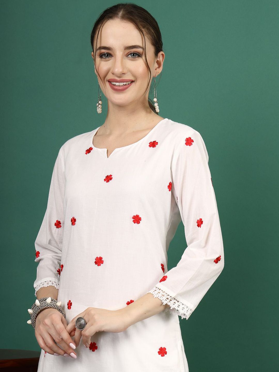 Sangria Floral Embroidered Thread Work Pure Cotton Straight Kurta