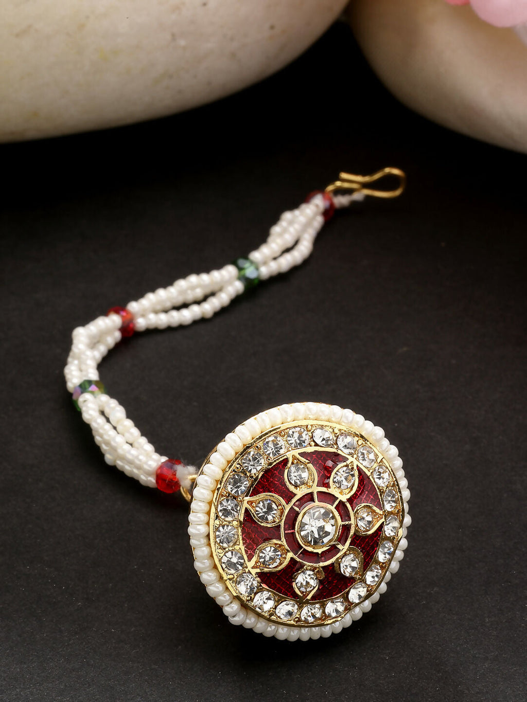 NVR Women's Gold-Polished CZ Stone-Studded Borla Maang Tikka - Distacart