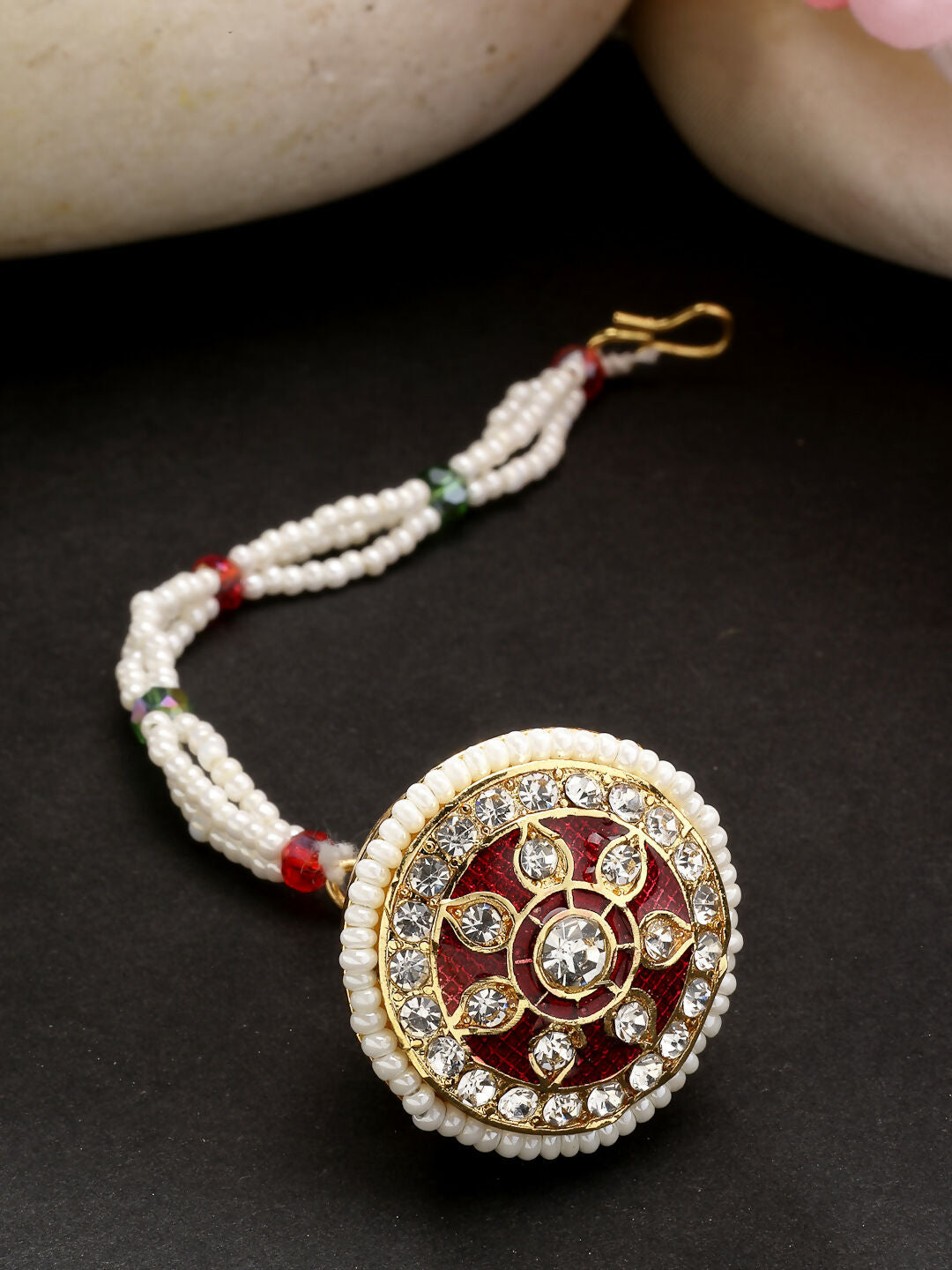NVR Women's Gold-Polished CZ Stone-Studded Borla Maang Tikka - Distacart