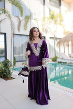 Joban Fashion Purple Kurta Set Velvet Embroidery Sequence Work - Distacart
