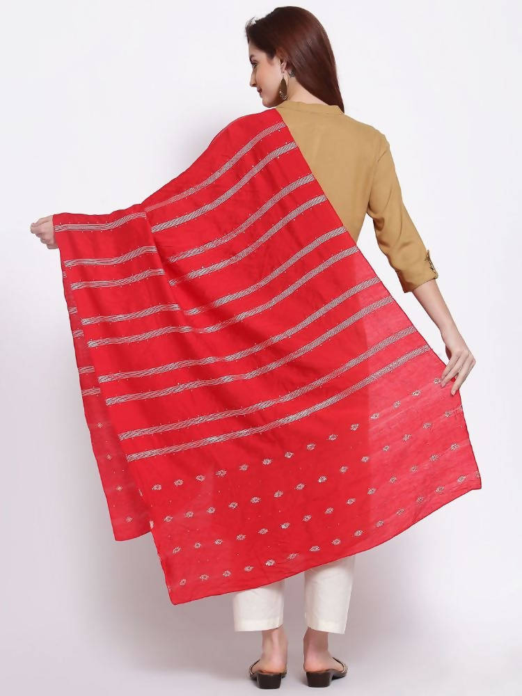 Myshka Women's Red Cotton Silk Printed Casual Dupatta