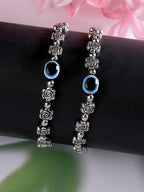NVR Women's Evil Eye Black Silver Plated Adjustable Anklets - Distacart