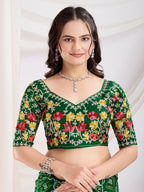 Green Vichitra Silk Bandhani Printed, Embroidery Work Saree - Ditya