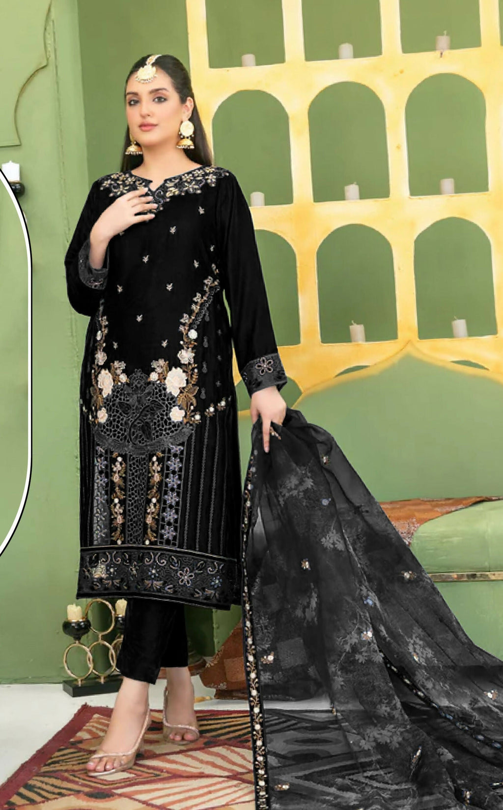 Anaita Black Velvet Suit with Embroidery Sequence Work - Distacart